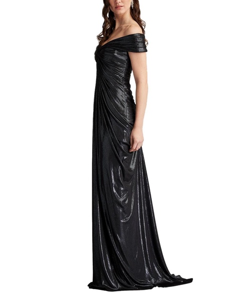 Ruched Off-Shoulder Metallic Jersey Gown