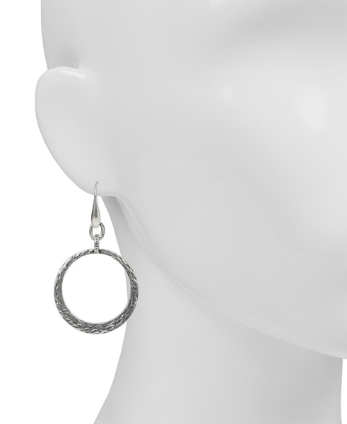 Silver-Tone Hammered Drop Hoop Earrings