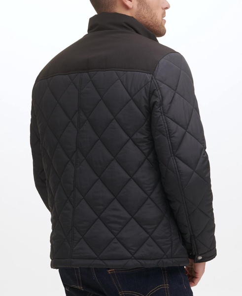 Men's Mixed Media Diamond Quilt with Faux Sherpa Lining Coat