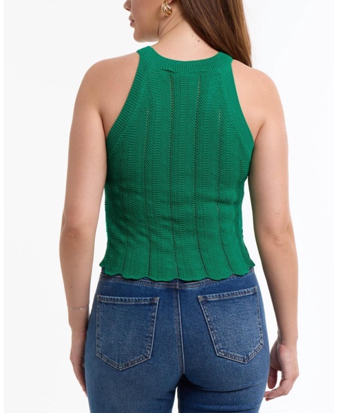 Women's Scallop Hem Pointelle Sweater Halter Top