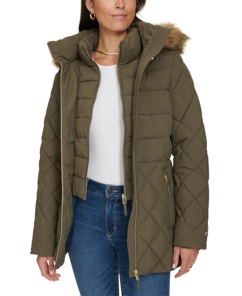 Women's Bibbed Faux-Fur-Trim Hooded Puffer Coat, Created for Macy's