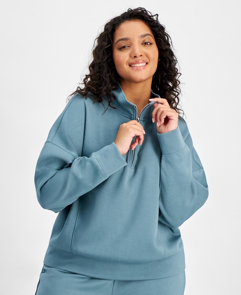 Trendy Plus Size Quarter-Zip Scuba Knit Pullover, Created for Macy's