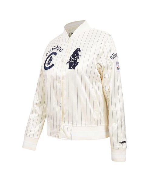 Men's Cream Chicago Cubs Cooperstown Collection Pinstripe Retro Classic Full-Button Satin Jacket