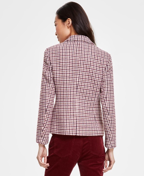 Petite Houndstooth-Pattern Tweed Blazer