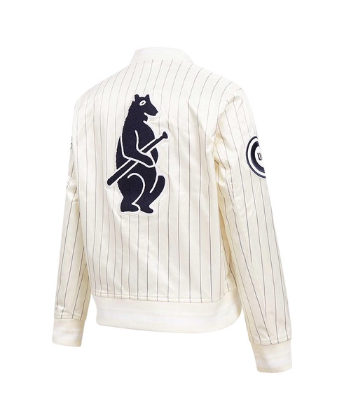 Men's Cream Chicago Cubs Cooperstown Collection Pinstripe Retro Classic Full-Button Satin Jacket