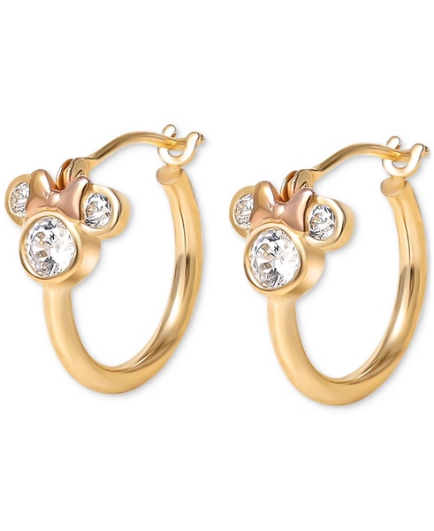 Minnie Mouse Cubic Zirconia Small Hoop Earrings in 10k Yellow & Rose Gold, 1/2" 