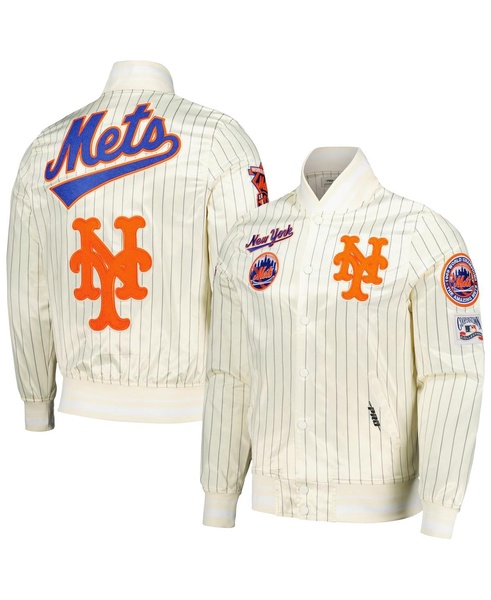 Men's Cream New York Mets Cooperstown Collection Pinstripe Retro Classic Satin Full-Snap Jacket