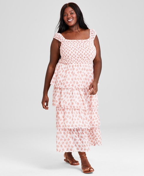 Plus Size Printed Tiered Smocked Maxi Dress, Created for Macy's