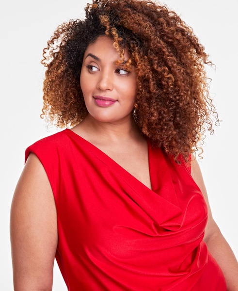 Trendy Plus Size Draped Sleeveless Cowlneck Minidress, Exclusively at Macy's