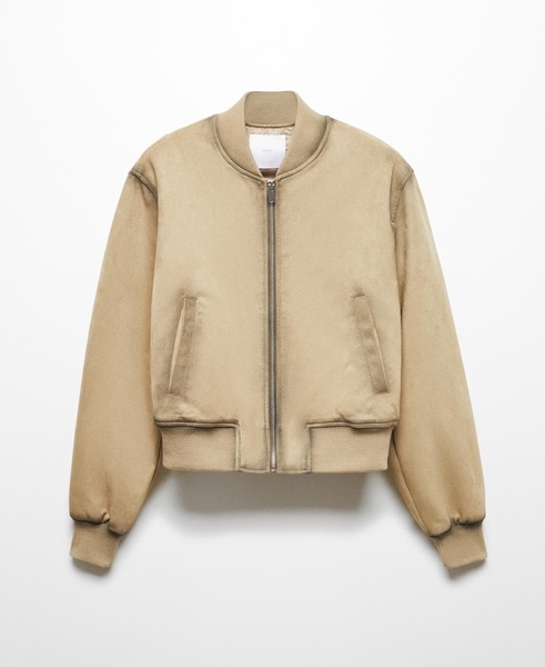 Women's Worn Leather-Effect Bomber Jacket