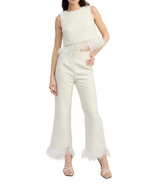 Women's Arden High-Rise Feather-Trim Pants