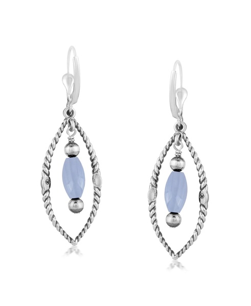 Sterling Silver Marquise Blue Lace Agate Dangle Earrings