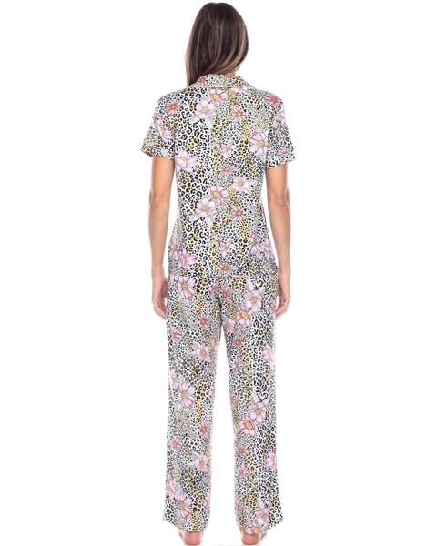 Women's Short Sleeve Pants Tropical Pajama Set, 2-Piece