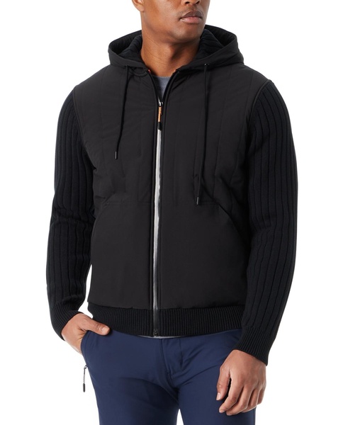 Men's Mixed Media Zip-Front Hooded Sweater Jacket