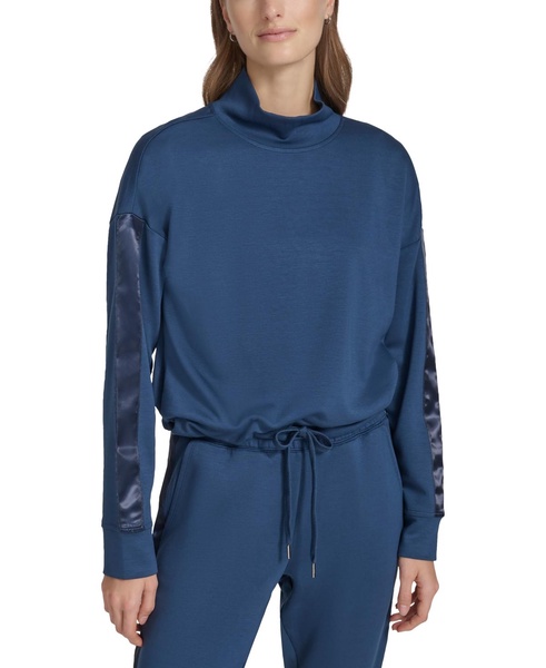 Women's Mixed-Media Scuba Turtleneck Top