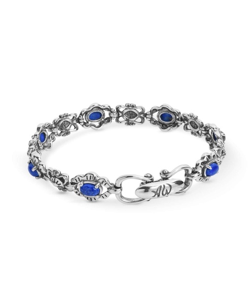 Sterling Silver Women's Link Bracelet Oval Blue Denim Lapis Gemstone Size Small - Large