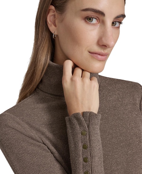 Women's Metallic Ribbed Turtleneck Top