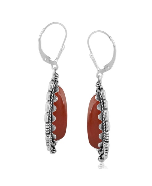 Sterling Silver Red Onyx Gemstone Pear-Shaped Dangle Earrings