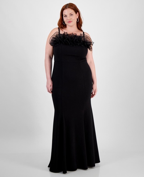 Trendy Plus Size Ruffle-Neck Sleeveless Gown 