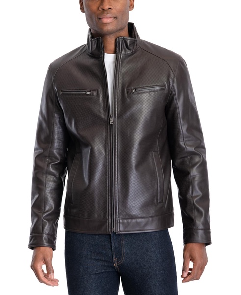 Men's Perforated Faux Leather Moto Jacket, Created for Macy's