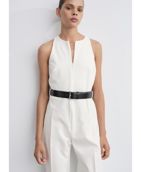 Women's Zipper Detail Belted Jumpsuit