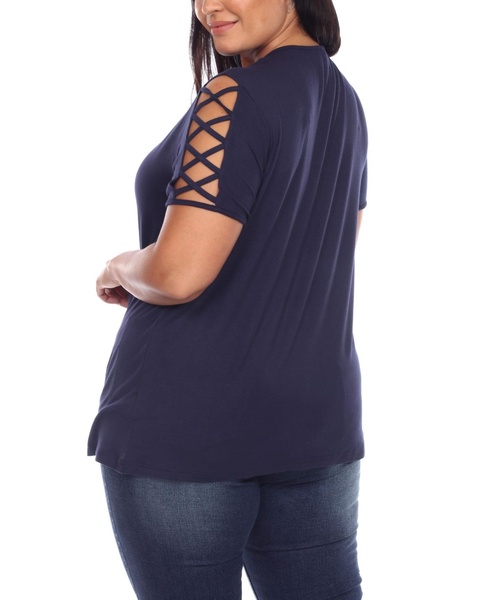 Plus Size Keyhole Neck Cutout Short Sleeve Top