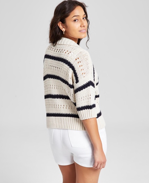 Petite Open-Stitch Striped Sweater