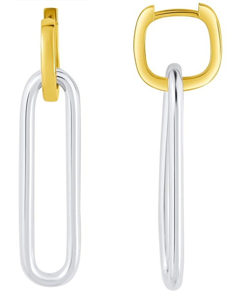 Hinged Hoop With Oblong Drop Earring in Two Tone