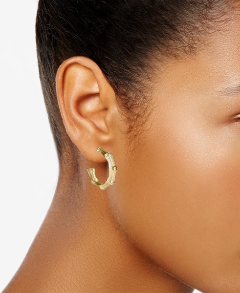 Gold-Tone Small Bamboo-Style C-Hoop Earrings, 1" 