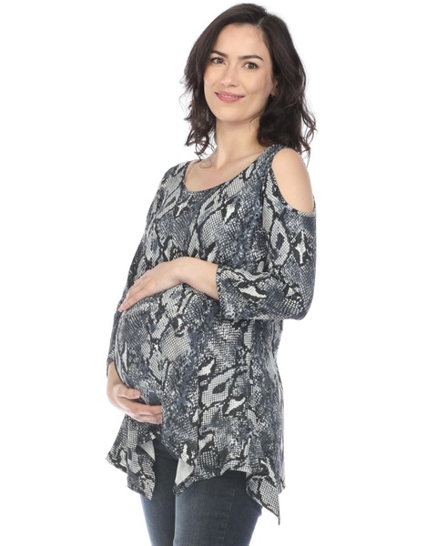 Maternity Snake Print Cold Shoulder Tunic