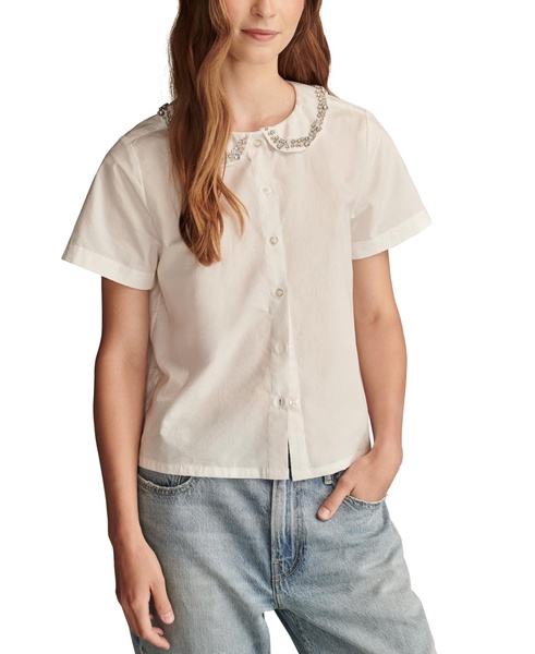 Women's Cotton Embellished Peter Pan Collar Shirt