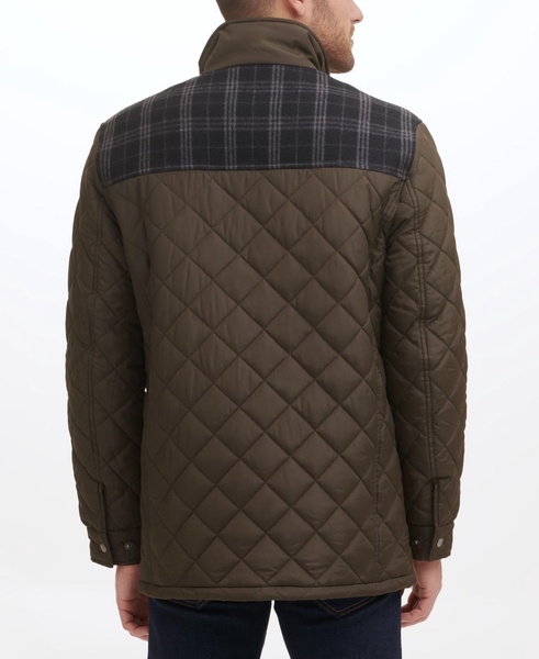 Men's Mixed Media Diamond-Like Quilt Coat