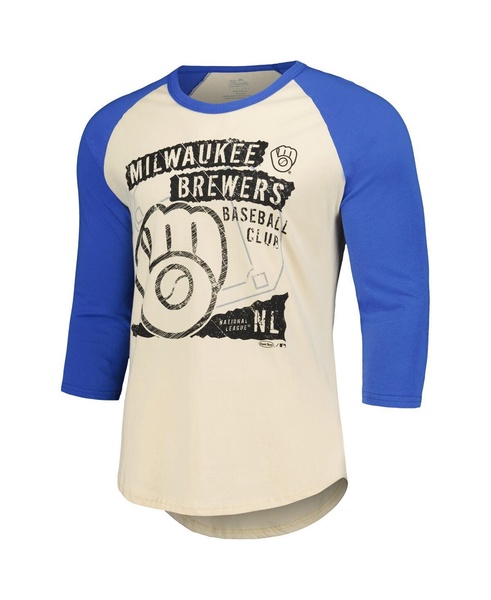 Men's Cream/Royal Milwaukee Brewers Raglan 3/4-Sleeve T-Shirt