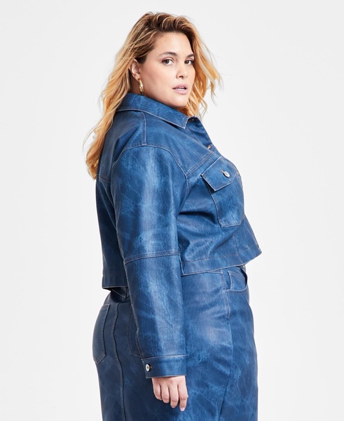 Trendy Plus Denim Faux-Leather Cropped Jacket, Exclusively at Macy's