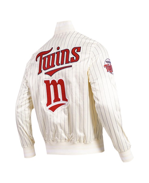 Men's Cream Minnesota Twins Cooperstown Collection Pinstripe Retro Classic Satin Full-Snap Jacket