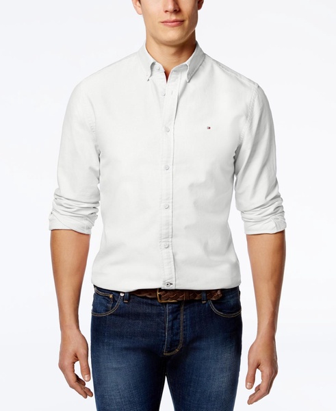 New England Solid Oxford Button-Down Shirt in Custom Fit