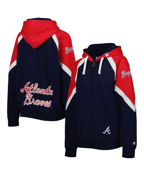 Women's Navy, Red Atlanta Braves Hail Mary Full-Zip Hoodie