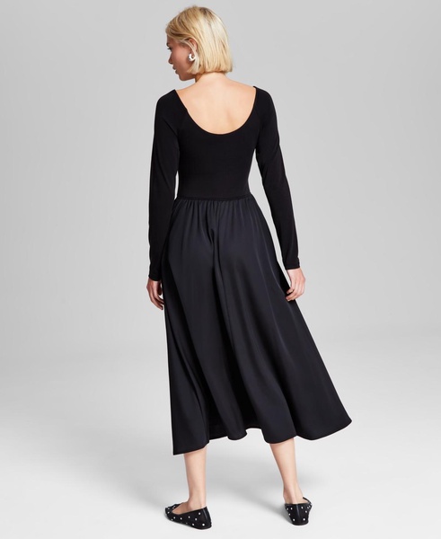 Women’s Mixed Media A-Line Long-Sleeve Dress, Created for Macy’s 