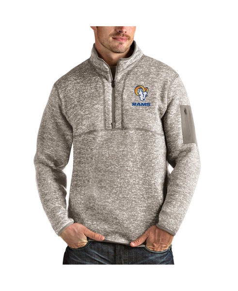 Men's Oatmeal Los Angeles Rams Alternate Logo Fortune Quarter-Zip Pullover Jacket