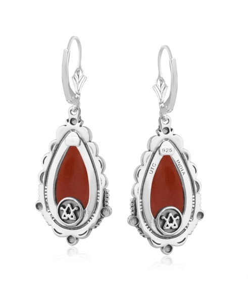 Sterling Silver Red Onyx Gemstone Pear-Shaped Dangle Earrings