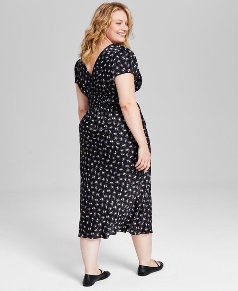 Trendy Plus Size Lace-Trim Satin Floral Midi Dress, Created for Macy's