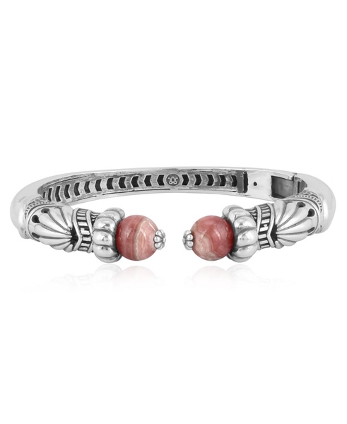 Sterling Silver Rhodochrosite Gemstone Hinged Cuff Bracelet Size Medium