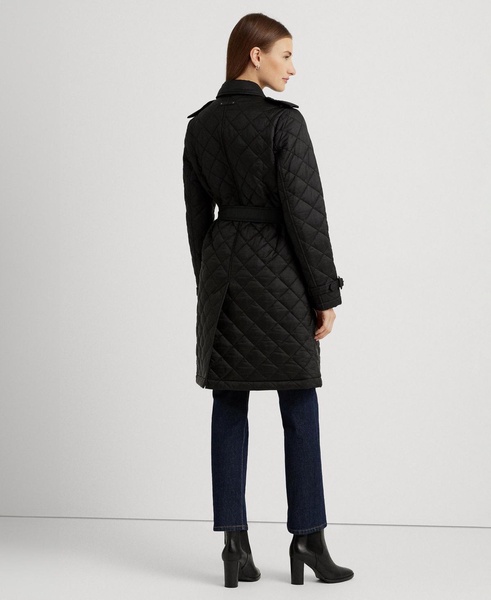 Women's Belted Velboa-Lined Quilted Trench Coat