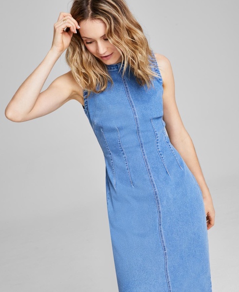 Women's Sleeveless Denim Midi Dress, Exclusively at Macy's