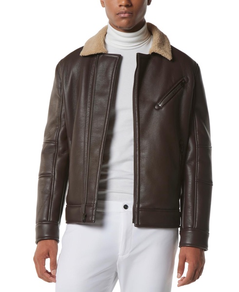 Men's Maxton Asymmetrical Moto Jacket with Faux-Shearling Collar 