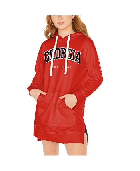 Women's Red Georgia Bulldogs Take a Knee Raglan Hooded Sweatshirt Dress