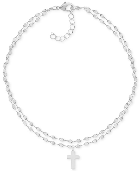 Two-Row Mirror Chain Cross Silver Plate Anklet