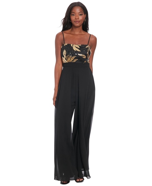 Petite Sequin-Bodice Wide-Leg Jumpsuit