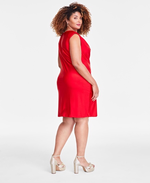 Trendy Plus Size Draped Sleeveless Cowlneck Minidress, Exclusively at Macy's