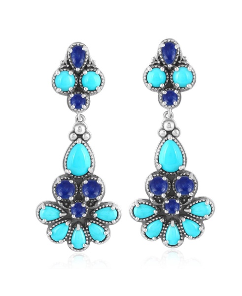 Sterling Silver Blue Turquoise and Lapis Chandelier Earrings